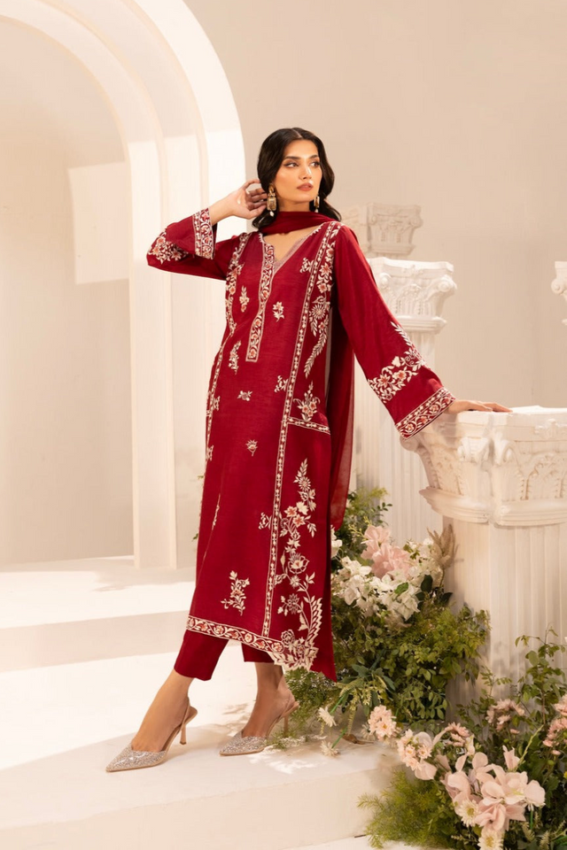 Piece Cotton Suit Red Royal