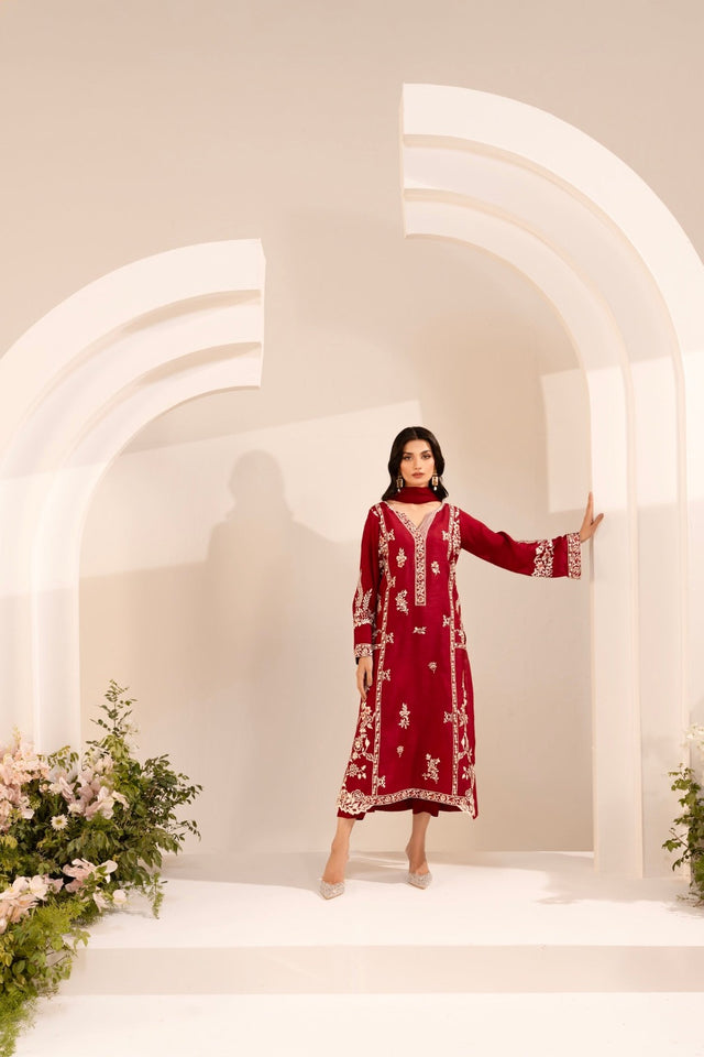 Piece Cotton Suit Red Royal